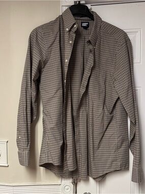 Lands' End Men's Tan and Brown Checked Button-Down Shirt